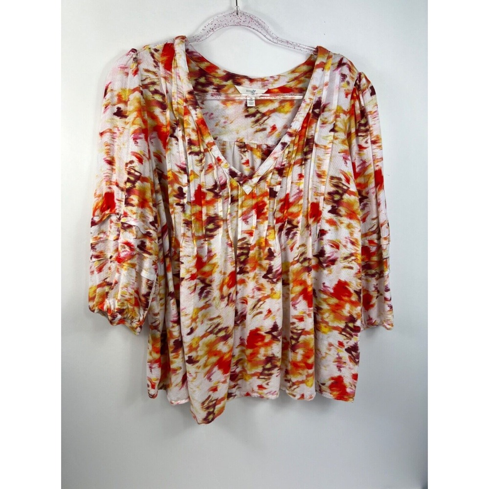 TERRA & SKY Women's 0X 14W Multicolor 3/4 Sleeve 100% Rayon Woven Flowery Shirt